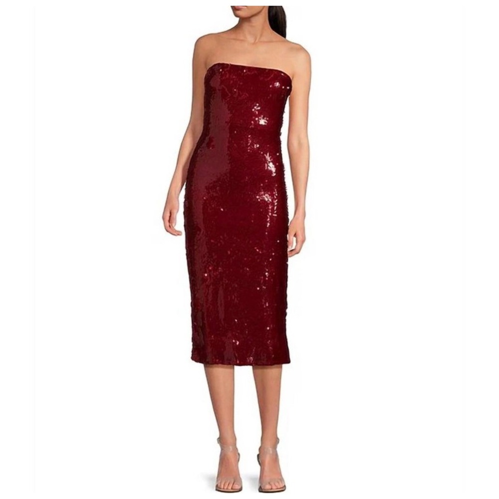 LUCY PARIS Strapless Sequin Sheath Dress‎ Women's Party Cocktail Burgundy Red